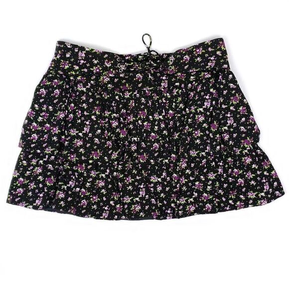 Bebe black floral layered ruffled mini skirt Small - Picture 1 of 7